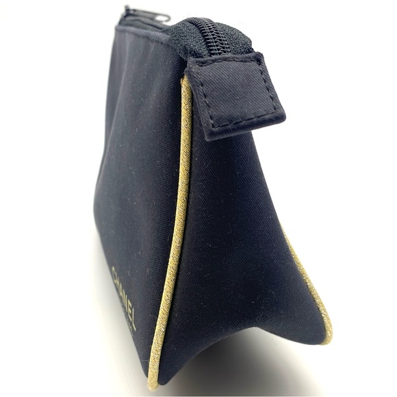 CHANEL Parfums Black and Gold Trim Makeup Cosmetics Toiletry Pouch Bag Small - Picture 2 of 5